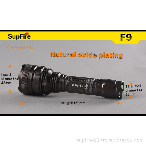 Tactical flashlight rechargeable for self defence weapons led strobe lights SupFire F9